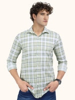 Load image into Gallery viewer, Men Smart Fit Chequered Olive Full Sleeve Shirt
