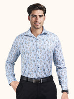 Load image into Gallery viewer, Men Smart Fit Floral Print Sky Full Sleeves Shirt

