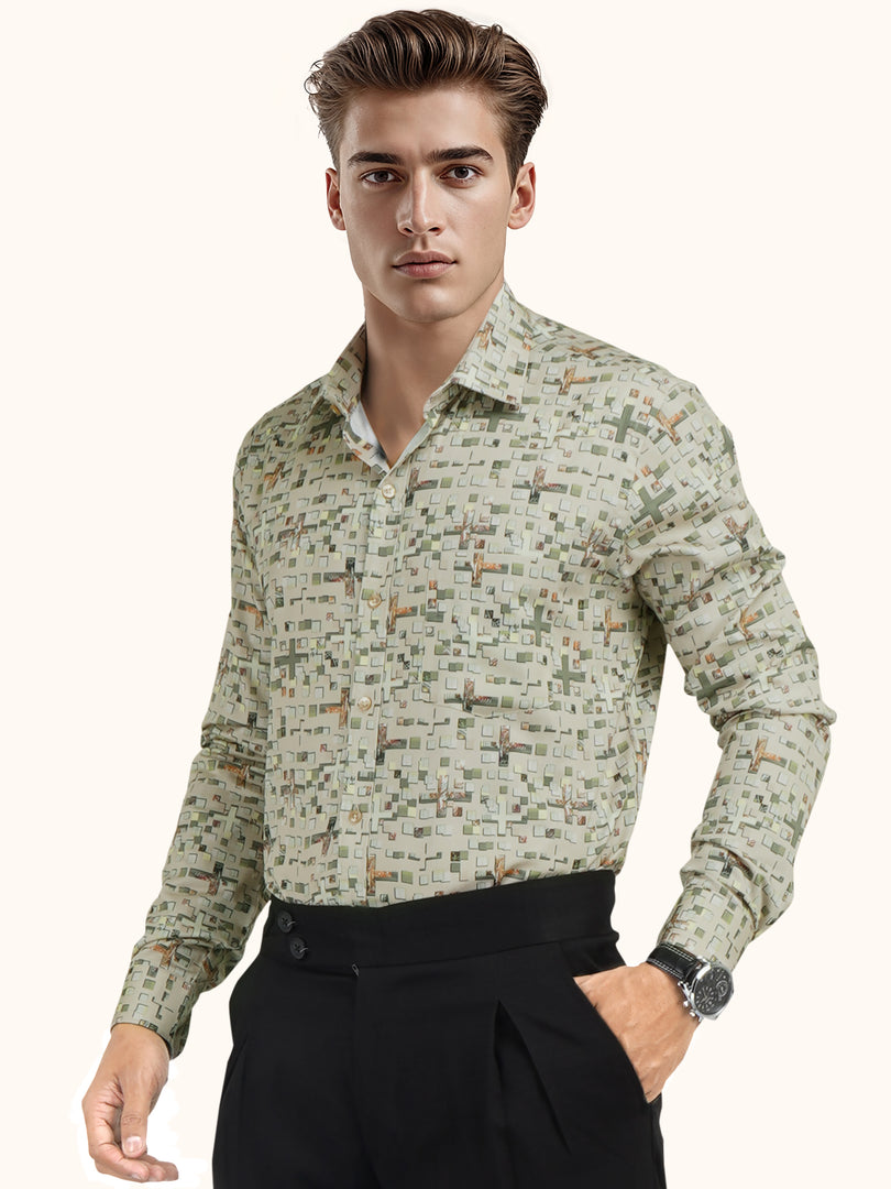 MENS COTTON MULTI COLOR PRINTED SMART FIT FULL SLEEVE FORMAL SHIRT