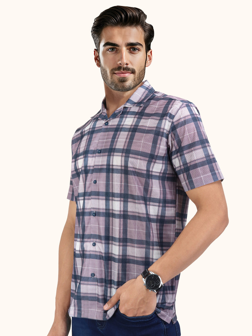 Men Smart Fit Chequered Bronze Half Sleeve Shirt
