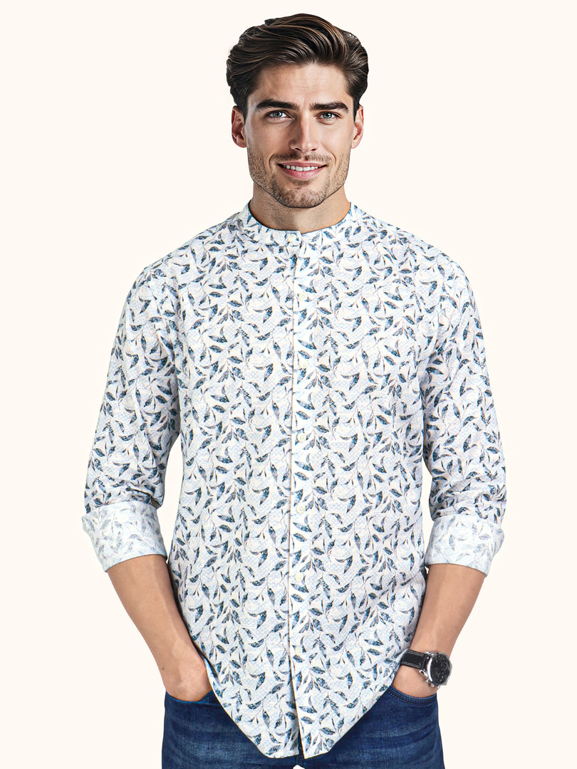 Men Smart Fit Floral Print Blue Full Sleeve Shirt