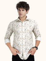 Load image into Gallery viewer, Men Smart Fit Floral Print Beige Full Sleeve Shirt
