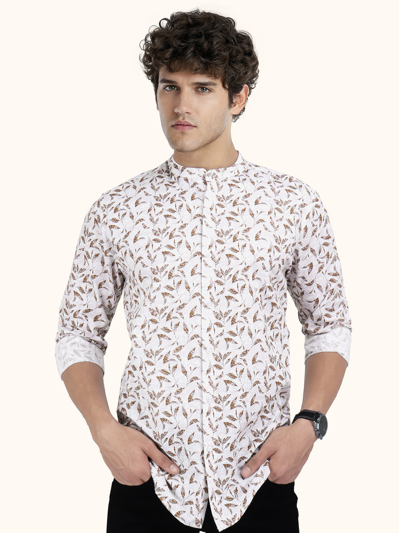 Men Smart Fit Floral Print Brown Full Sleeve Shirt