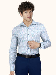 Men Smart Fit Floral Print Blue Full Sleeves Shirt