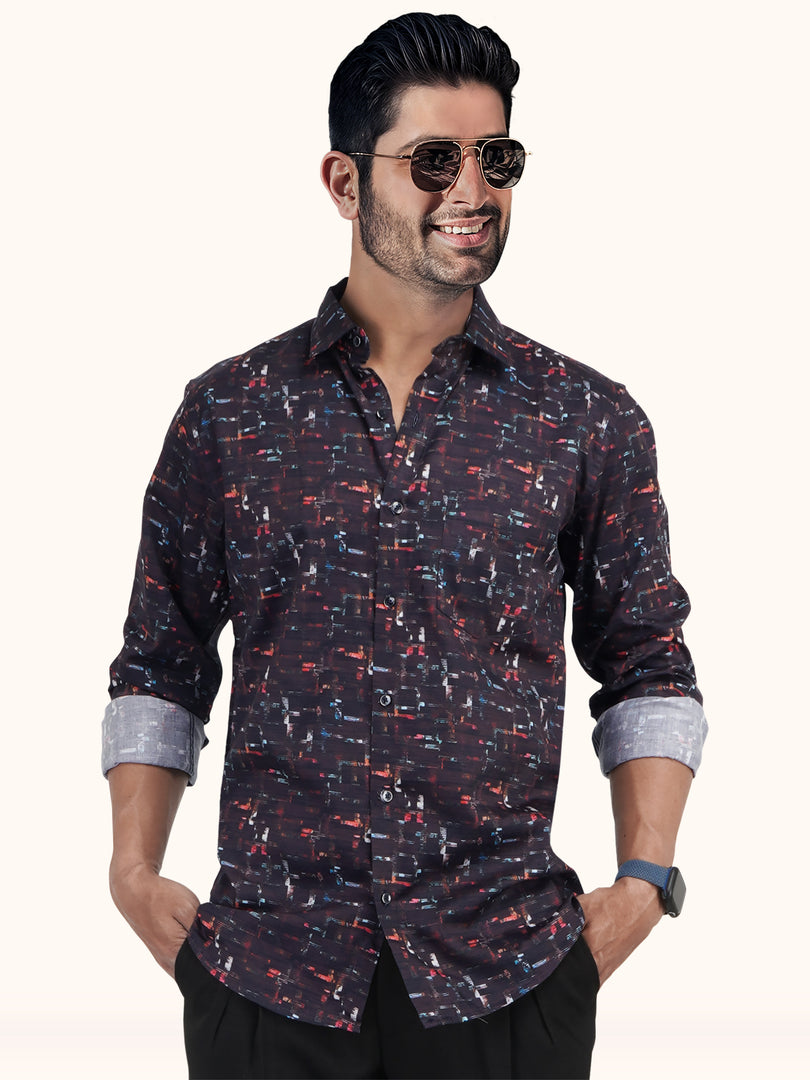 MENS CRACKER MULTI COLOR PRINTED SLIM FIT FULL SLEEVE CASUAL SHIRT