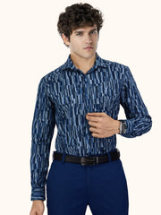 Men Smart Fit Digital Print Blue Full Sleeves Shirt