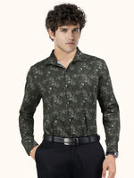 Load image into Gallery viewer, Men Smart Fit Floral Print Olive Full Sleeves Shirt
