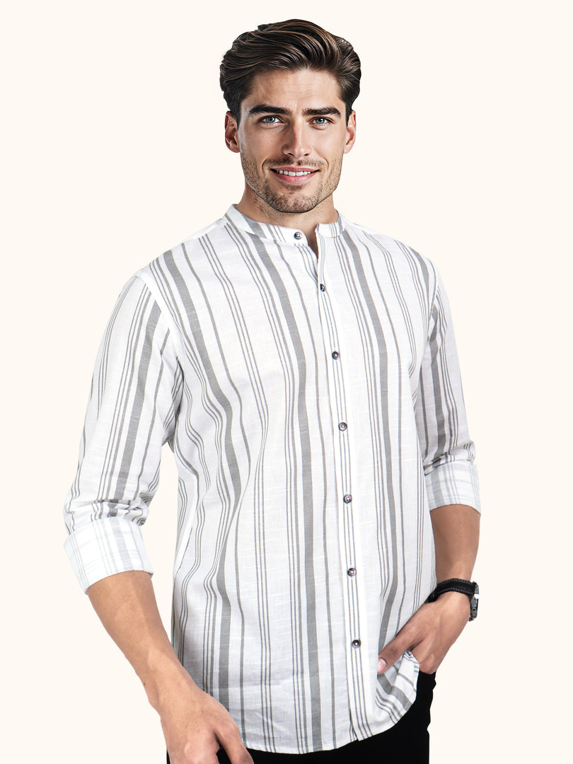 Men Smart Fit Stripped White Full Sleeve Shirt