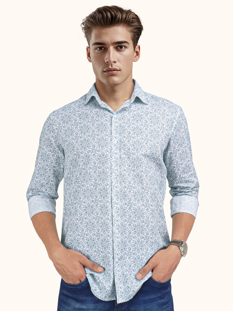 Men Smart Fit Floral Print White Full Sleeve Shirt