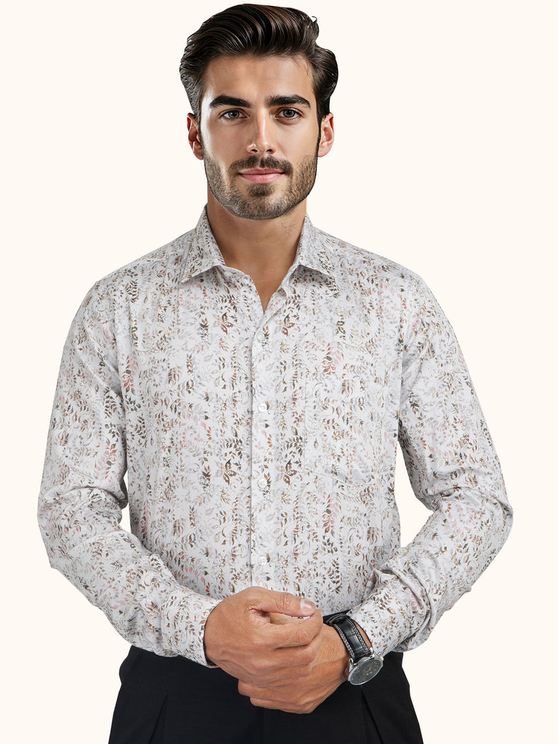 MENS COTTON MULTI COLOR PRINTED SMART FIT FULL SLEEVE FORMAL SHIRT