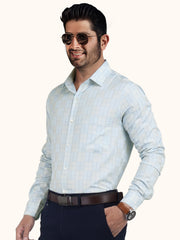 MENS COTTON SKY CHECKERED SMART FIT FULL SLEEVE FORMAL SHIRT