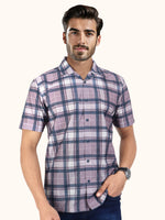 Load image into Gallery viewer, Men Smart Fit Chequered Bronze Half Sleeve Shirt
