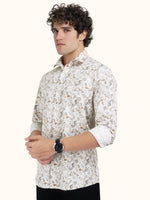 Load image into Gallery viewer, Men Smart Fit Floral Print Beige Full Sleeve Shirt
