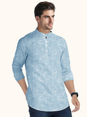 Men Smart Fit Abstract Print Blue Full Sleeve Kurta