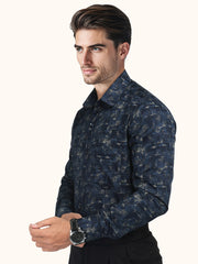 MENS COTTON BLUE PRINTED SMART FIT FULL SLEEVE FORMAL SHIRT