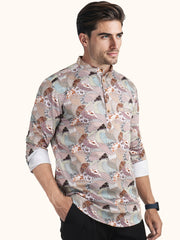 MENS COTTON MULTI COLOR PRINTED SLIM FIT SHORT KURTA