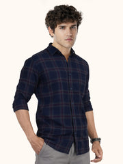 MENS COTTON GREY CHECKERED SLIM FIT FULL SLEEVE CASUAL SHIRT