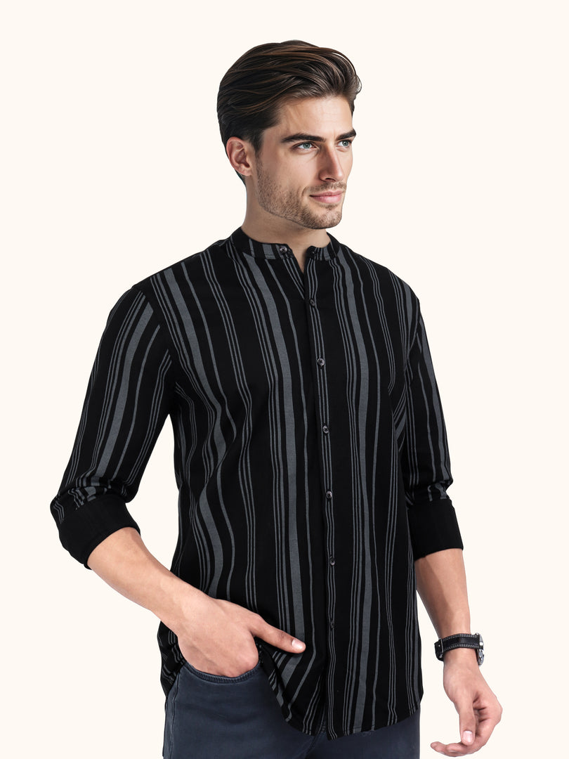 Men Smart Fit Stripped Black Full Sleeve Shirt