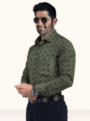 MENS COTTON GREEN PRINTED SMART FIT FULL SLEEVE FORMAL SHIRT
