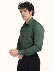 MENS COTTON GREEN PRINTED SMART FIT FULL SLEEVE FORMAL SHIRT