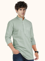 Load image into Gallery viewer, MENS POPCORN GREY PLAIN SLIM FIT SHORT KURTA

