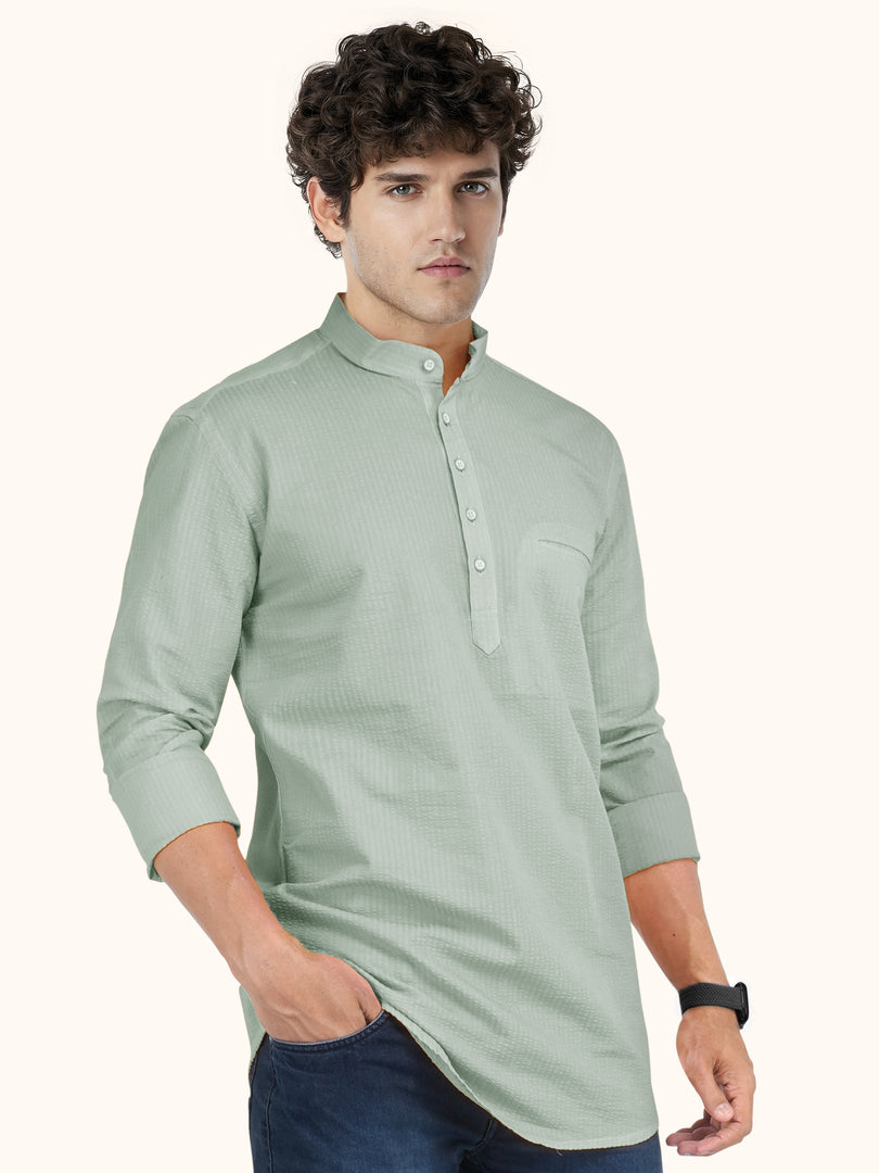 MENS POPCORN GREY PLAIN SLIM FIT SHORT KURTA