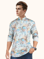 MENS COTTON MULTI COLOR PRINTED SLIM FIT SHORT KURTA