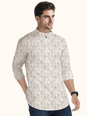 Men Smart Fit Abstract Print Beige Full Sleeve Kurta