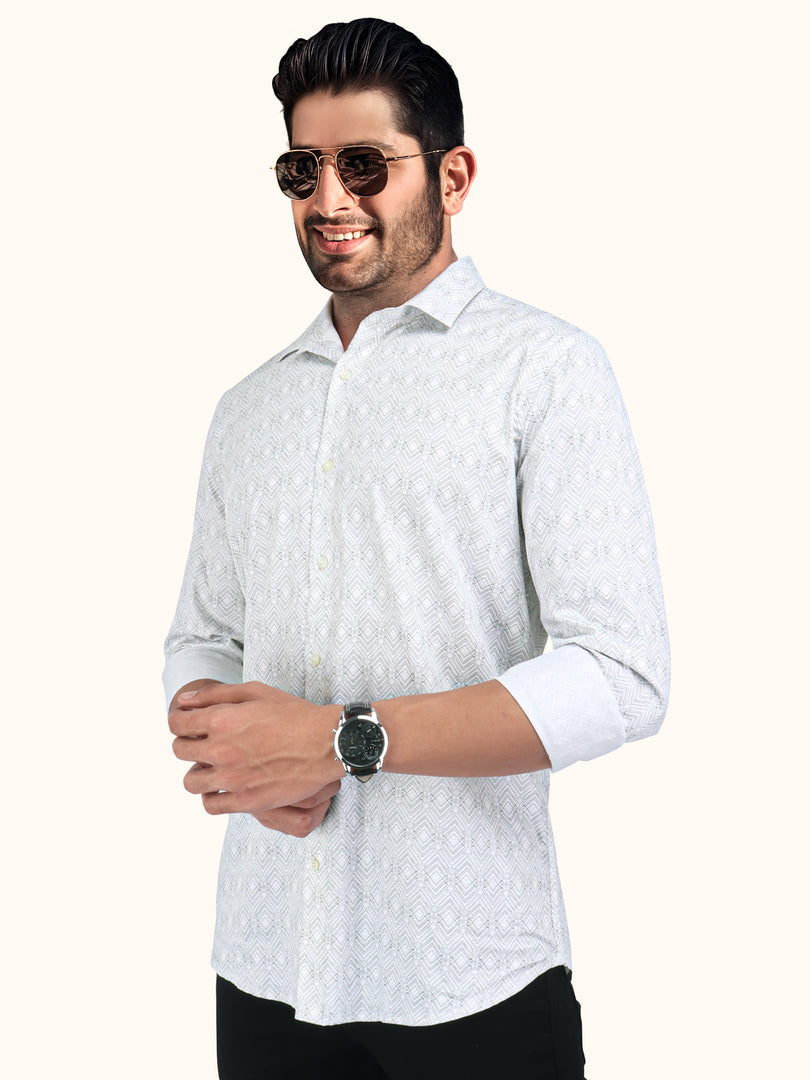 Men Smart Fit Abstract Print Grey Full Sleeve Shirt