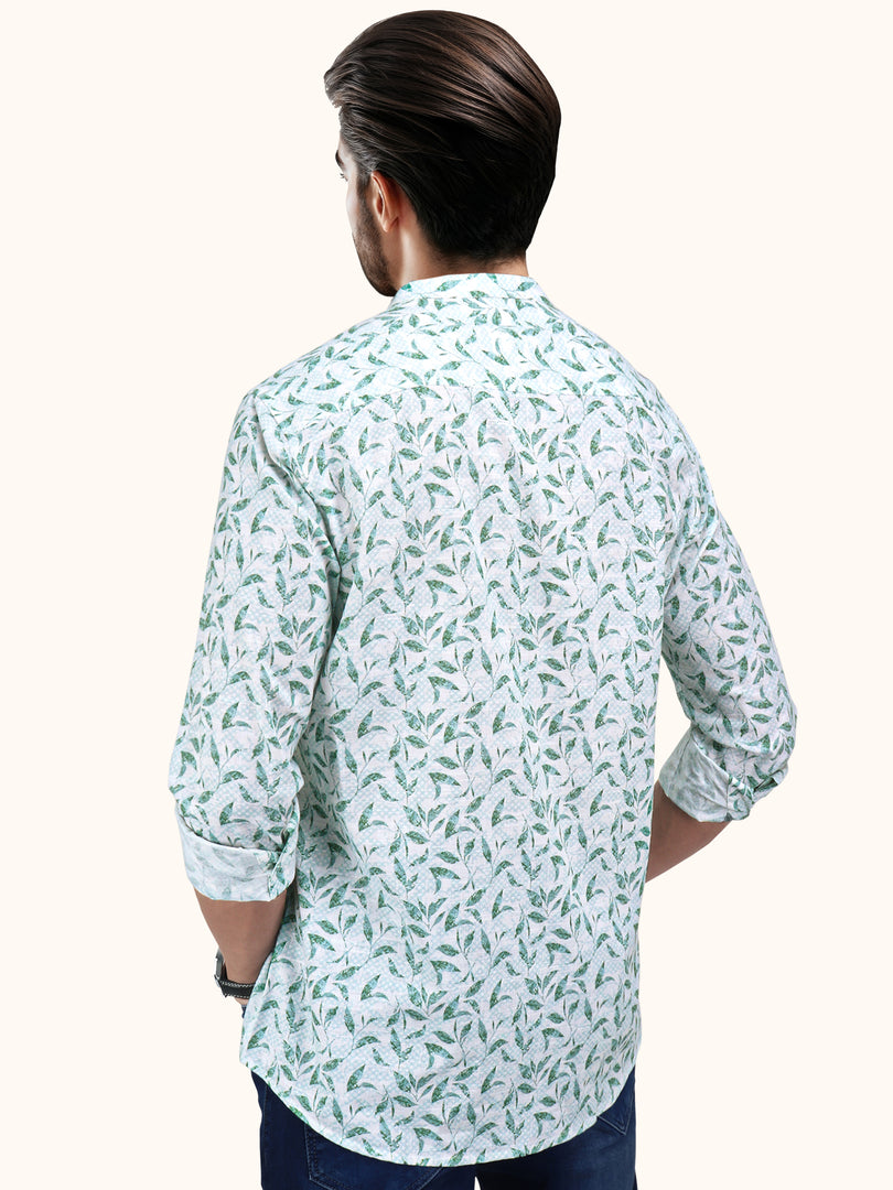 Men Smart Fit Floral Print Green Full Sleeve Shirt