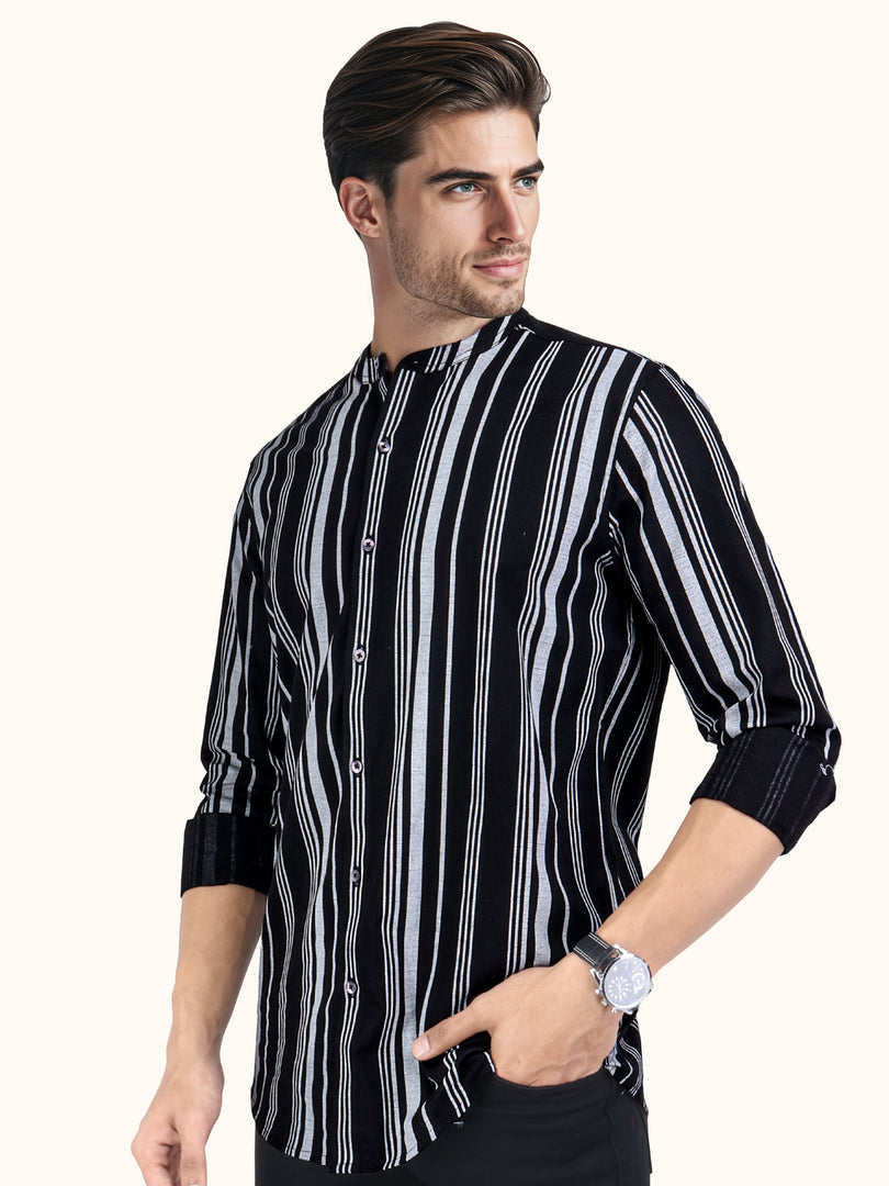 Men Smart Fit Stripped Black Full Sleeve Shirt