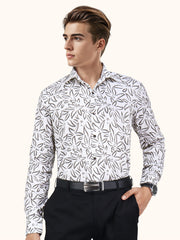 Men Smart Fit Floral Print White Full Sleeves Shirt