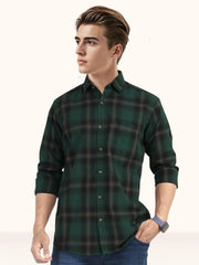 MENS COTTON GREEN CHECKERED SLIM FIT FULL SLEEVE CASUAL SHIRT