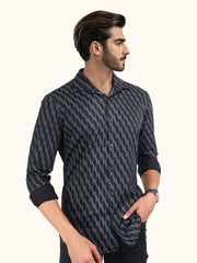 Men Smart Fit Abstract Print Black Full Sleeve Shirt