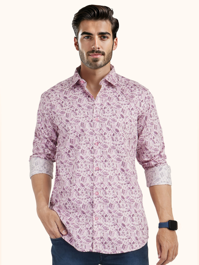 MENS COTTON PINK PRINTED SLIM FIT FULL SLEEVE CASUAL SHIRT