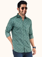 MENS COTTON GREEN PRINTED SLIM FIT FULL SLEEVE CASUAL SHIRT