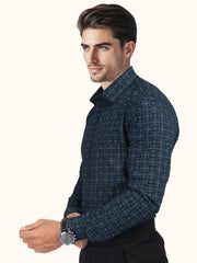 MENS COTTON BLUE PRINTED SMART FIT FULL SLEEVE FORMAL SHIRT