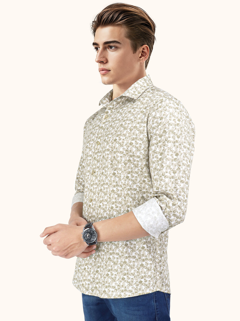 Men Smart Fit Floral Print Beige Full Sleeve Shirt