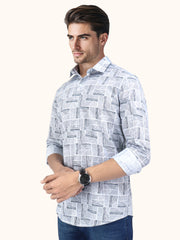Men Smart Fit Abstract Print Blue Full Sleeve Shirt