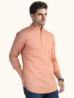 Load image into Gallery viewer, MENS POPCORN ORANGE PLAIN SLIM FIT SHORT KURTA
