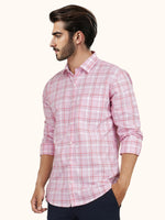 Load image into Gallery viewer, MENS COTTON PINK CHECKERED SLIM FIT FULL SLEEVE CASUAL SHIRT
