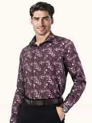 Men Smart Fit Floral Print Brown Full Sleeves Shirt
