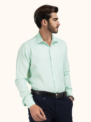 MENS GREEN PLAIN SMART FIT FULL SLEEVE FORMAL SHIRT