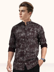 MENS COTTON MAROON PRINTED SLIM FIT FULL SLEEVE CASUAL SHIRT