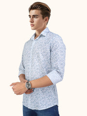 Men Smart Fit Abstract Print Blue Full Sleeve Shirt