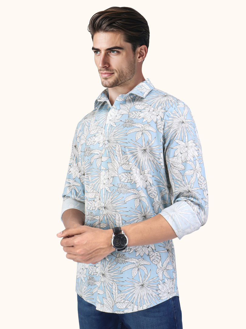 Men Smart Fit Floral Print Blue Full Sleeve Shirt