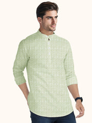 Men Smart Fit Abstract Print Green Full Sleeve Kurta