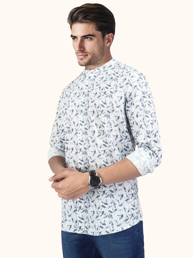 Men Smart Fit Floral Print Blue Full Sleeve Shirt