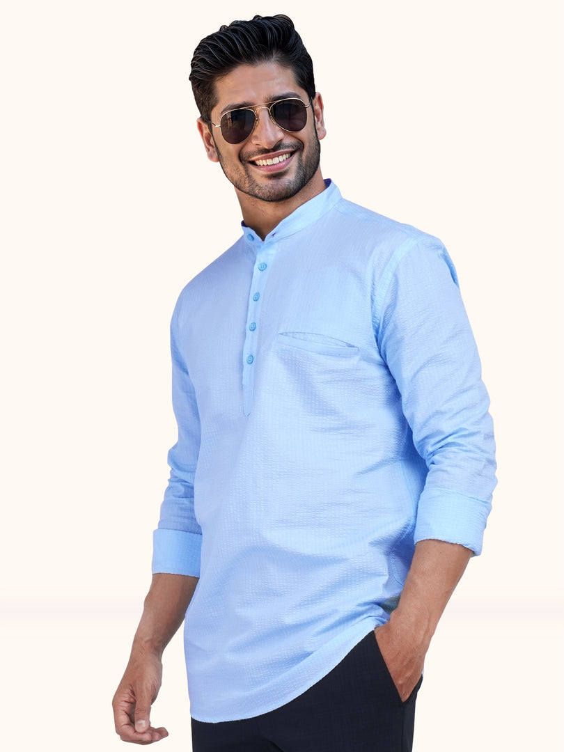 MENS POPCORN SKY PLAIN SLIM FIT SHORT KURTA