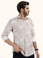 Load image into Gallery viewer, Men Smart Fit Floral Print Peach Full Sleeve Shirt
